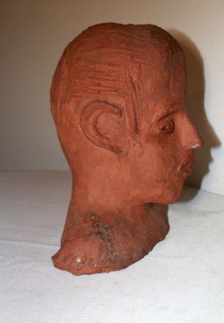 LARGE vintage handmade life - sized terracotta Folk Art male bust sculpture statue 9