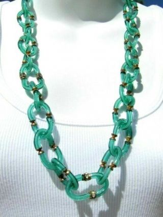 Vintage Archimede Seguso For Chanel Green Glass Chain Link Necklace