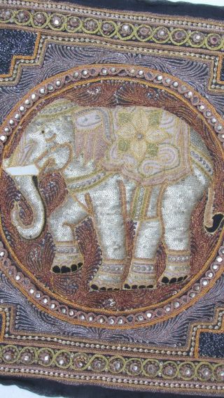 Vintage Sequinned Elephant Wall Hanging Tapestry Hand Made Hippy Ethnic 1970 