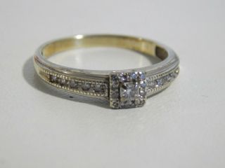Vintage 9ct White & Yellow Gold Diamond Ring Size 0