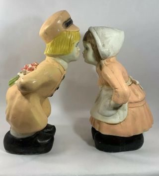 Kissing Dutch Boy & Girl Large Heavy Ceramic Garden Yard Statues Vintage 20”