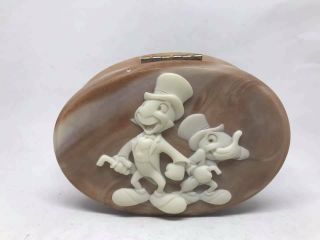 Vintage Disney Varigated Cameonyx Pinocchio Jiminy Cricket Trinket Pink Box