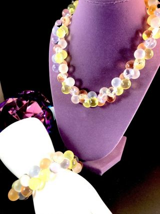 Dazzling Monet Wisteria Pastel Lucite Bubble Bead 19 " Necklace Bracelet Set