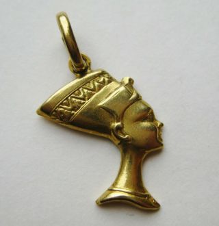 Fine Vintage 18k Gold Egyptian Nefertiti Large Necklace Pendant