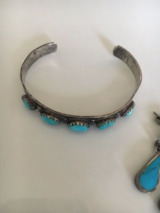 Vtg.  Penketewa Zuni Blue Turquoise Cuff Sterling Bracelet Gomes Earrings Native 2