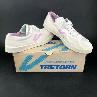 Vintage Tretorn Womens 9.  5 Purple Lilac Nylite Canvas Tennis Sneaker Beige 90s