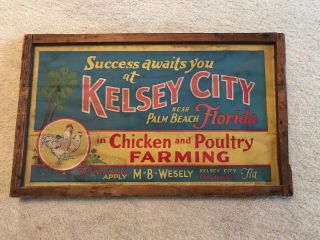 Chicken And Poultry Farming Vintage Canvas Framed Vintage Sign,  Kelsey City,  Fl.