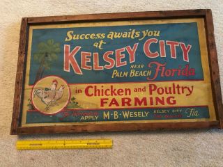 Chicken And Poultry Farming Vintage Canvas Framed Vintage Sign,  Kelsey City,  Fl. 2