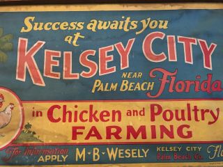 Chicken And Poultry Farming Vintage Canvas Framed Vintage Sign,  Kelsey City,  Fl. 9