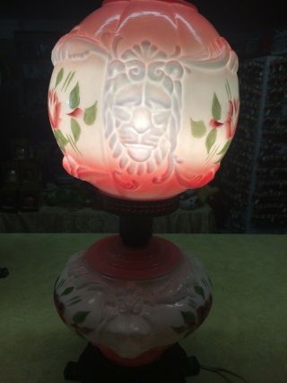Gone With The Wind Vtg Puffy Lions Head Floral Milk - Glass Parlor Lamp