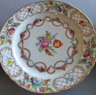 8 Vintage Dresden Schumann Porcelain Luncheon Plates Empress Dresden Flowers