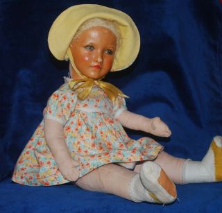 Very Rare Antique 1920 Deans Ragbook 19 " Cloth A1 Doll Painted Face Metal Button