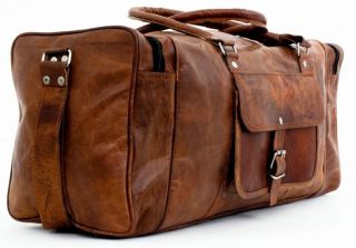 25 " Men Brown Vintage Travel Luggage Duffle Gym Bags Tote Goat Leather