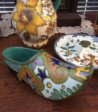 Vintage Royal Zuid Gouda Pottery Clog Holland Signed on base by Artist 2