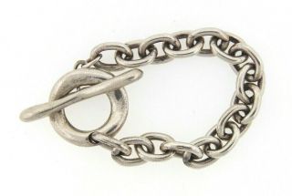 Vintage Heavy Native American Sterling Silver Link Bracelet With Toggle Clasp,  8