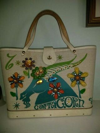 Vintage Mid Century Enid Collins Jeweled Handbag Purse Zodiac Capricorn 1960 