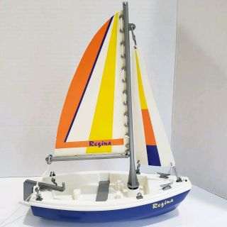 Vintage Playmobil Geobra 3774 Sailboat Sail Regina Figures Dog Blue Boat Rudder 5