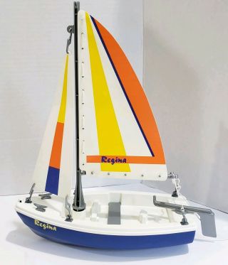 Vintage Playmobil Geobra 3774 Sailboat Sail Regina Figures Dog Blue Boat Rudder 6