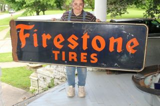 Large Vintage 1941 Firestone Tires Gas Station 72 " Metal Sign
