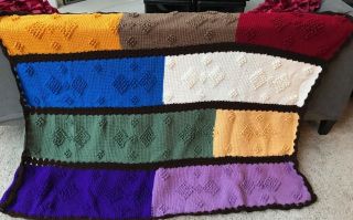 Vintage Handmade Crochet Blanket Multi Color 3d Soft Afghan 48 X 77
