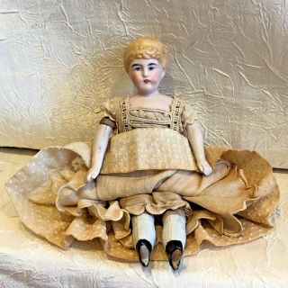 Antique All Bisque German Dollhouse Girl Doll W Bun 5 3/4 "