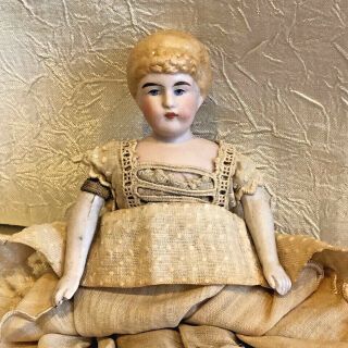 Antique All Bisque German Dollhouse Girl Doll w Bun 5 3/4 