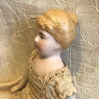Antique All Bisque German Dollhouse Girl Doll w Bun 5 3/4 