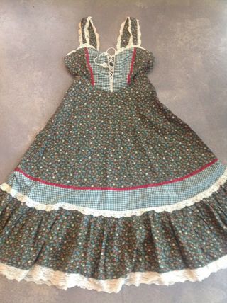 Vintage hippie Gunne sax dress floral peasant prairie dress - L bohemian corset 5