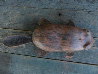 Antique Hand Carved Folk Art Beaver Fish Decoy Paint Lead Weights Aafa