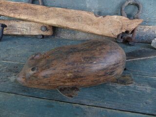 antique hand carved folk art beaver fish decoy paint lead weights aafa 4