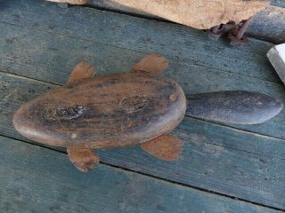antique hand carved folk art beaver fish decoy paint lead weights aafa 6