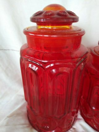 Vtg L.  E.  Smith Moon and Stars Amberina Red Glass Canister Set Flour Sugar Coffee 2