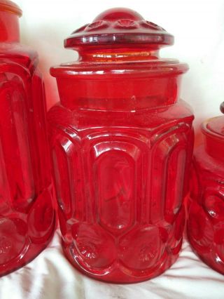 Vtg L.  E.  Smith Moon and Stars Amberina Red Glass Canister Set Flour Sugar Coffee 3