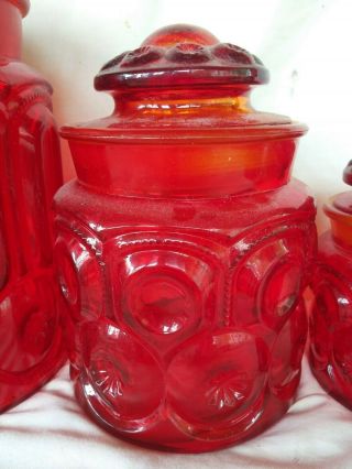 Vtg L.  E.  Smith Moon and Stars Amberina Red Glass Canister Set Flour Sugar Coffee 4