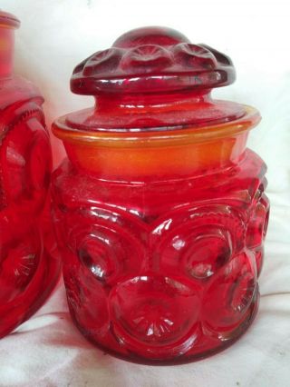 Vtg L.  E.  Smith Moon and Stars Amberina Red Glass Canister Set Flour Sugar Coffee 5