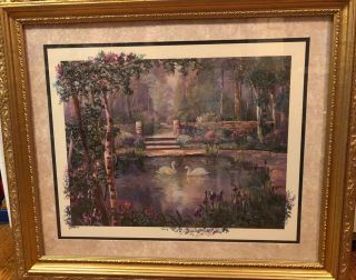 Home Interiors Vintage Homco Swans On A Pond Multi Color Gold Frame Rare