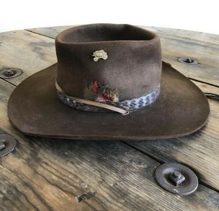 Vintage Cowboy Western Stetson Billie The Kid Hat Brown Distressed Sass Sz 7 Hip