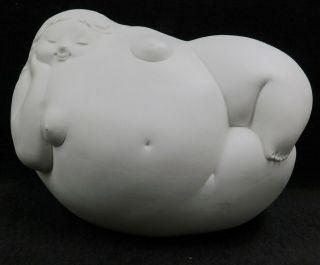 Vtg Ceramic Bisque Nude Sculpture Rubenesque Fat Girl Woman Ricardo Mesa Cuddles