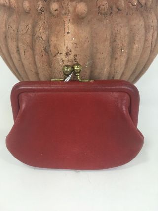 Coach Vintage Coin Purse Soft Red Leather Framed Kisslock Wallet W12