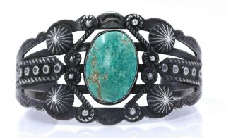 Old Fred Harvey Era Navajo Coin Silver Turquoise Cuff Bracelet 29.  8 G