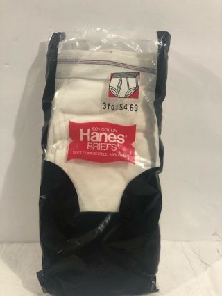 Nos Vtg 1977 Pkg Of 3 Hanes Mens Briefs Underwear Cotton White Size 32 Deadstock