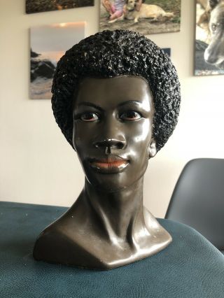 Vintage African American Modern Art Decor Black Marwal Head Bust Woman