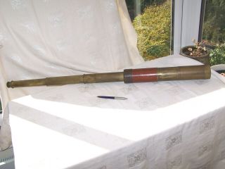 Vintage Antique Large 36 " Three Draw Brass Ships Telescope For Display