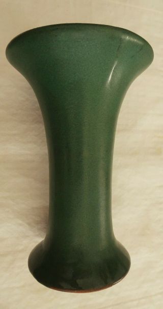 Zanesville 1930s Matte Green Vase 4 Vintage Trumpet Shaped Arts & Crafts