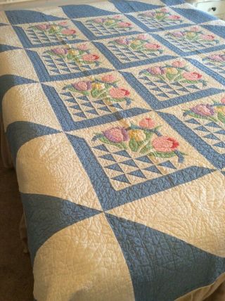 Vintage Tulip Basket Pieced and Appliqué Quilt 2