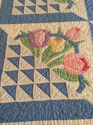 Vintage Tulip Basket Pieced and Appliqué Quilt 5