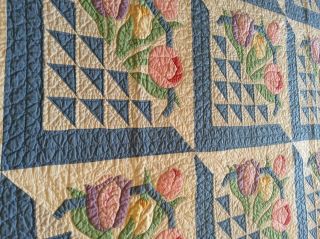 Vintage Tulip Basket Pieced and Appliqué Quilt 8