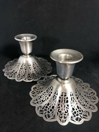 Antique Rogers Silverplate Candle Holders Lovelace Pattern 10p