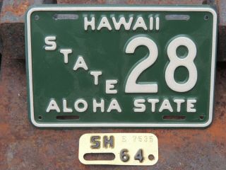 1964 Vintage Hawaii State License Plate With Tag -