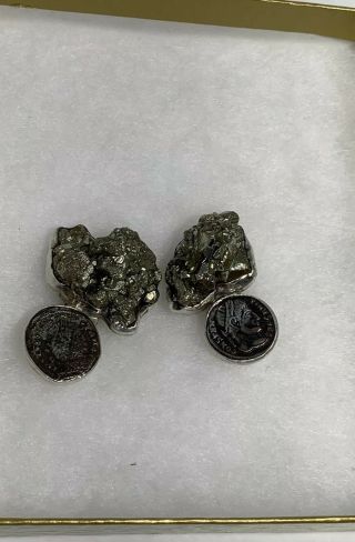 Rebecca Collins Old Roman Coin,  Gold Pyrite Earrings Rare